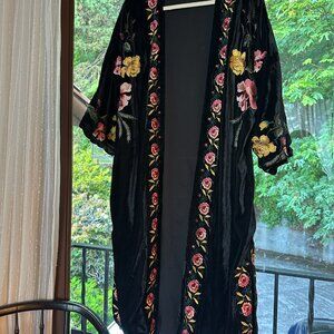 Topshop Boho Velvet Embroidered Kimono Duster Robe